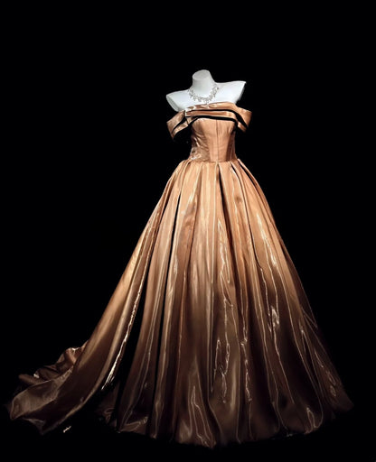 Off The Shoulder Brown Prom Dress A Line Birthday Gown  J10407