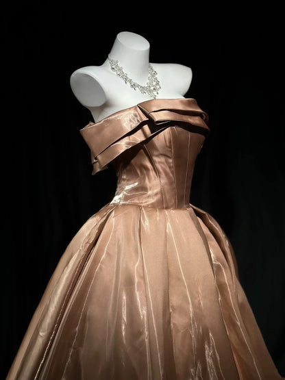 Off The Shoulder Brown Prom Dress A Line Birthday Gown  J10407