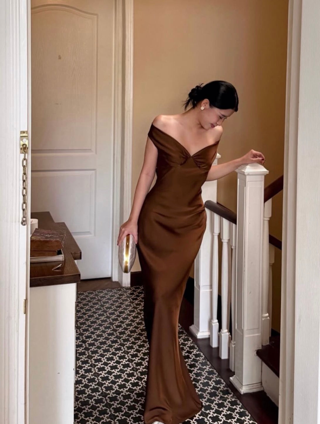 Robe de bal bustier violette en satin avec appliques, robe de soirée formelle J9413