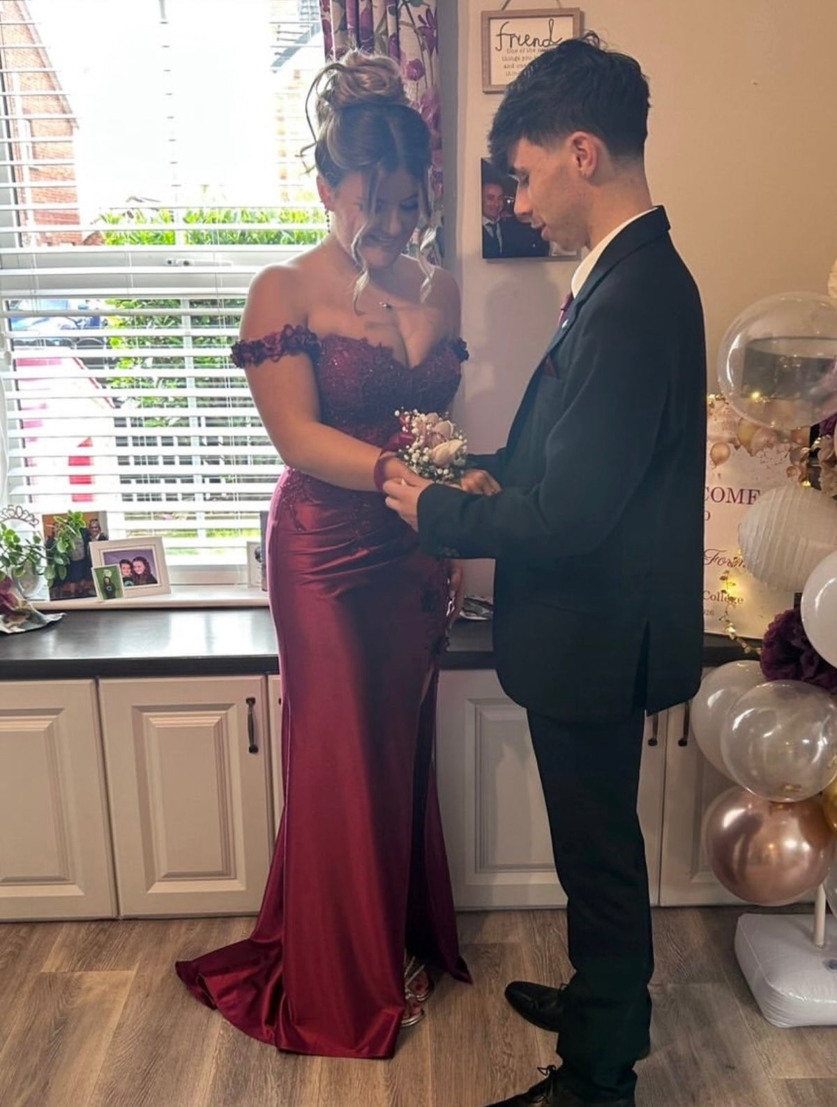 Off The Shoulder Burgundy Appliqued Formal Prom Dress  J11985