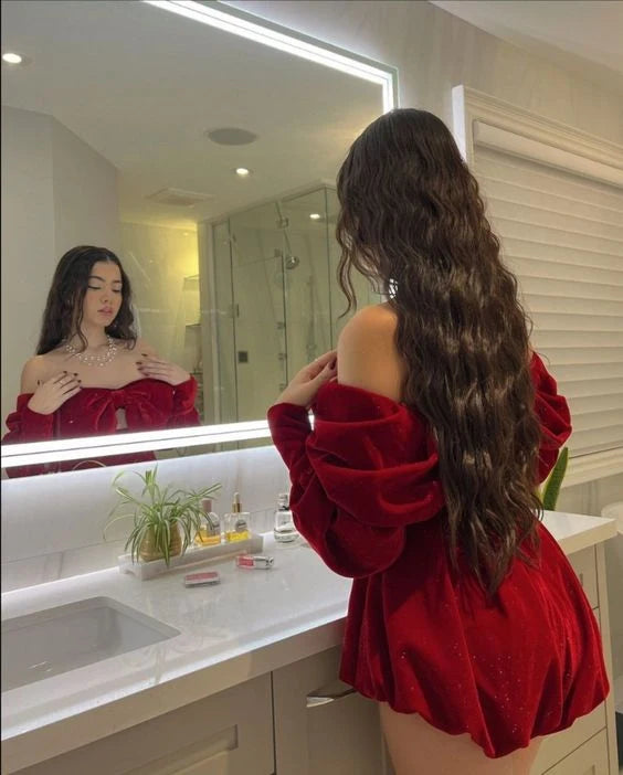 Off The Shoulder Burgundy Mini Birthday Dress  J11624