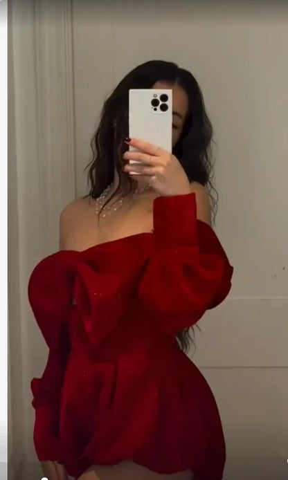 Off The Shoulder Burgundy Mini Birthday Dress  J11624