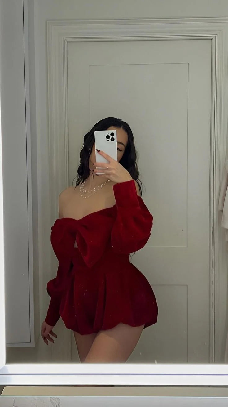 Off The Shoulder Burgundy Mini Birthday Dress  J11624