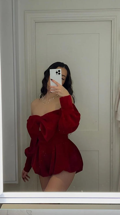 Off The Shoulder Burgundy Mini Birthday Dress  J11624