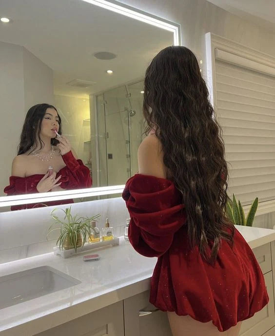 Off The Shoulder Burgundy Mini Birthday Dress  J11624