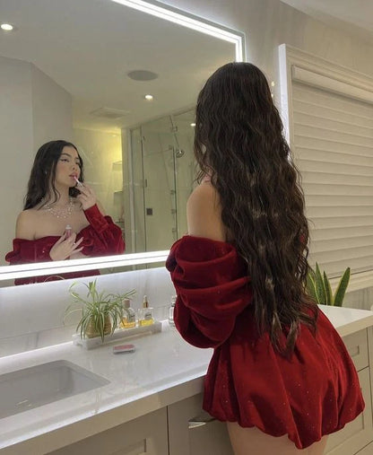 Off The Shoulder Burgundy Mini Birthday Dress  J11624