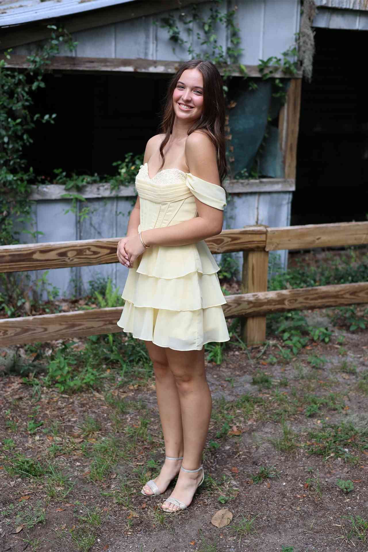 Off The Shoulder Chiffon Homecoming Dress Layered Party Dress  J11230