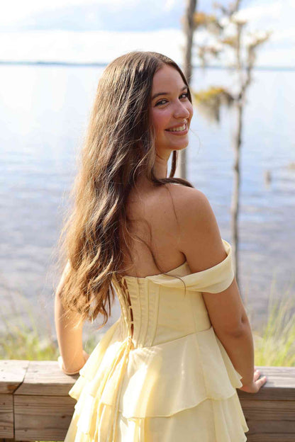 Off The Shoulder Chiffon Homecoming Dress Layered Party Dress  J11230