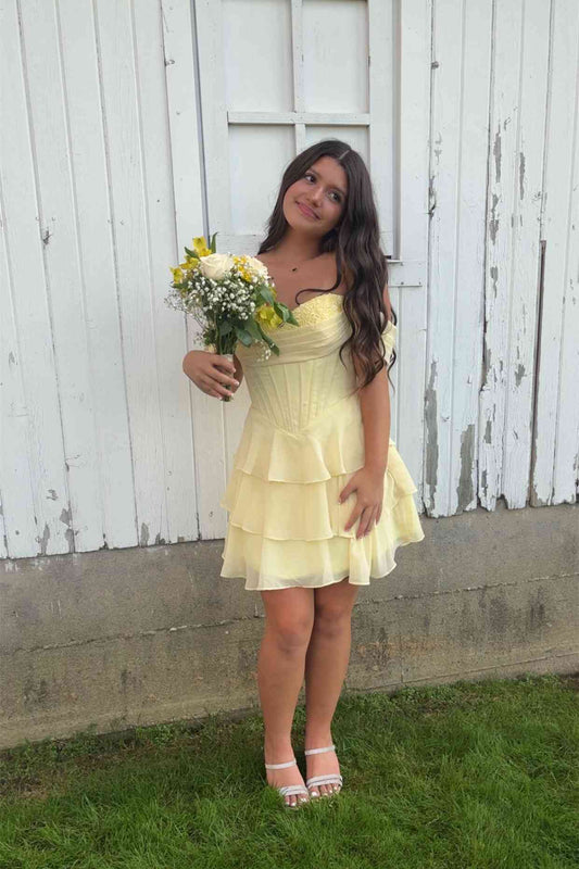 Off The Shoulder Chiffon Homecoming Dress Layered Party Dress  J11230