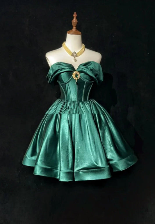 Off The Shoulder Emerald Green A Line Homecoming Dress  J11029