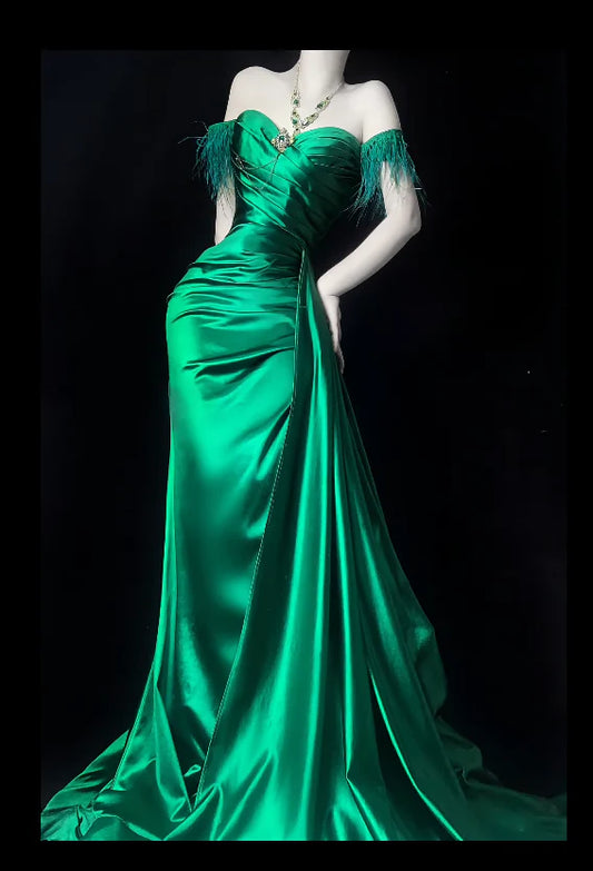 Trägerloses silbernes Vintage-Abendkleid, A-Linie, Geburtstagskleid J9370