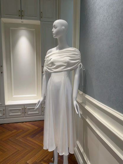 Trägerloses silbernes Vintage-Abendkleid, A-Linie, Geburtstagskleid J9370
