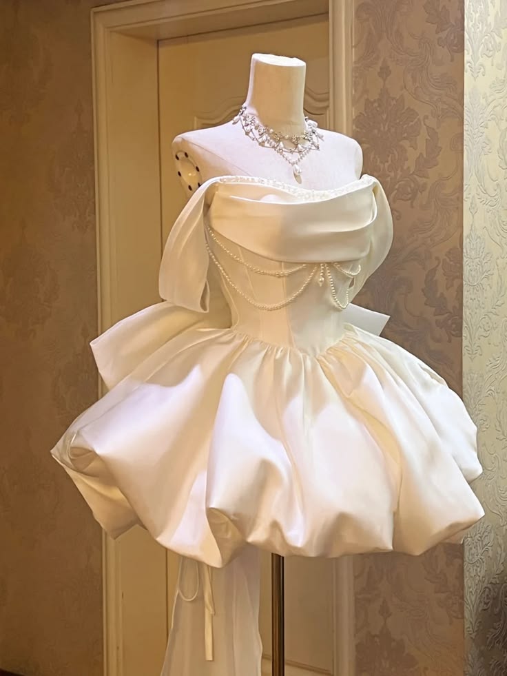Off The Shoulder Ivory Birthday Dress Satin Homecoming Dress  J11468