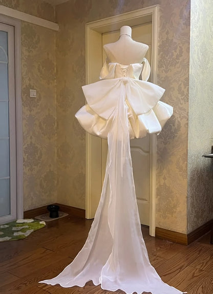 Off The Shoulder Ivory Birthday Dress Satin Homecoming Dress  J11468