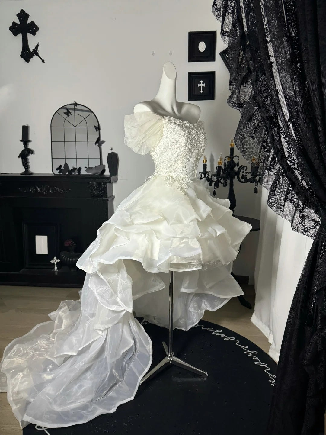 Off The Shoulder Ivory Birthday Dress With Appliques A Line Wedding Dress  J10842