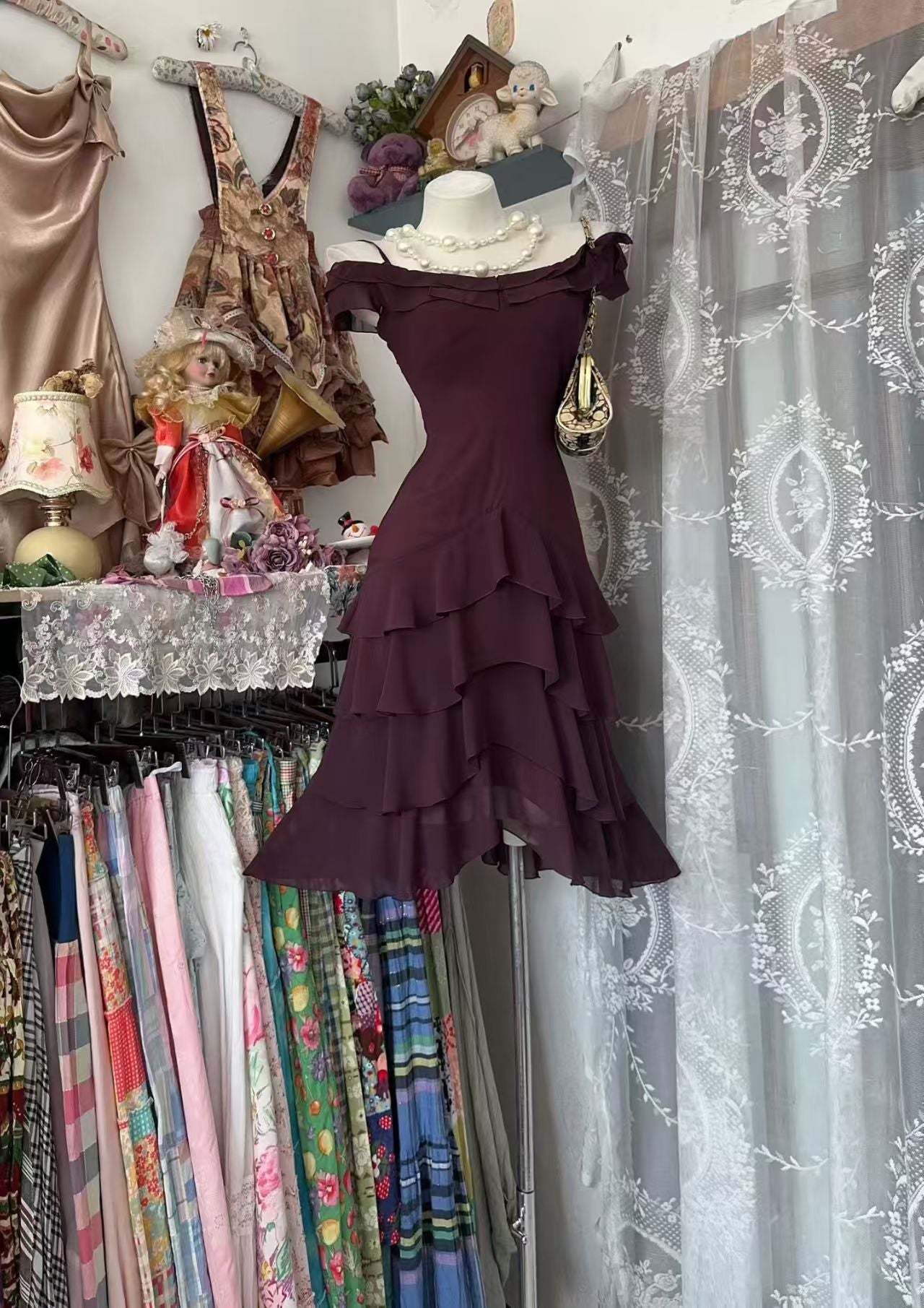 Off The Shoulder Layered Chiffon Homecoming Dress  J10552