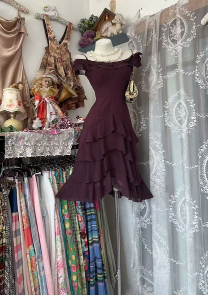 Off The Shoulder Layered Chiffon Homecoming Dress  J10552