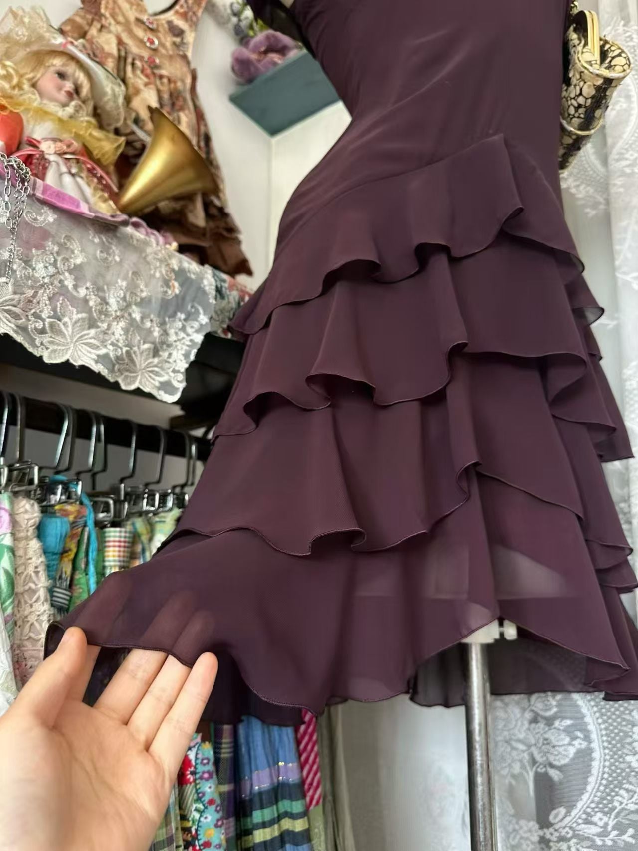 Off The Shoulder Layered Chiffon Homecoming Dress  J10552