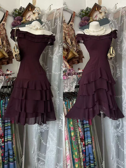 Off The Shoulder Layered Chiffon Homecoming Dress  J10552