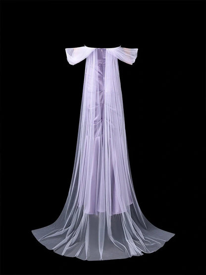 Off The Shoulder Lilac Satin Mermaid Formal Prom Dress  J12214
