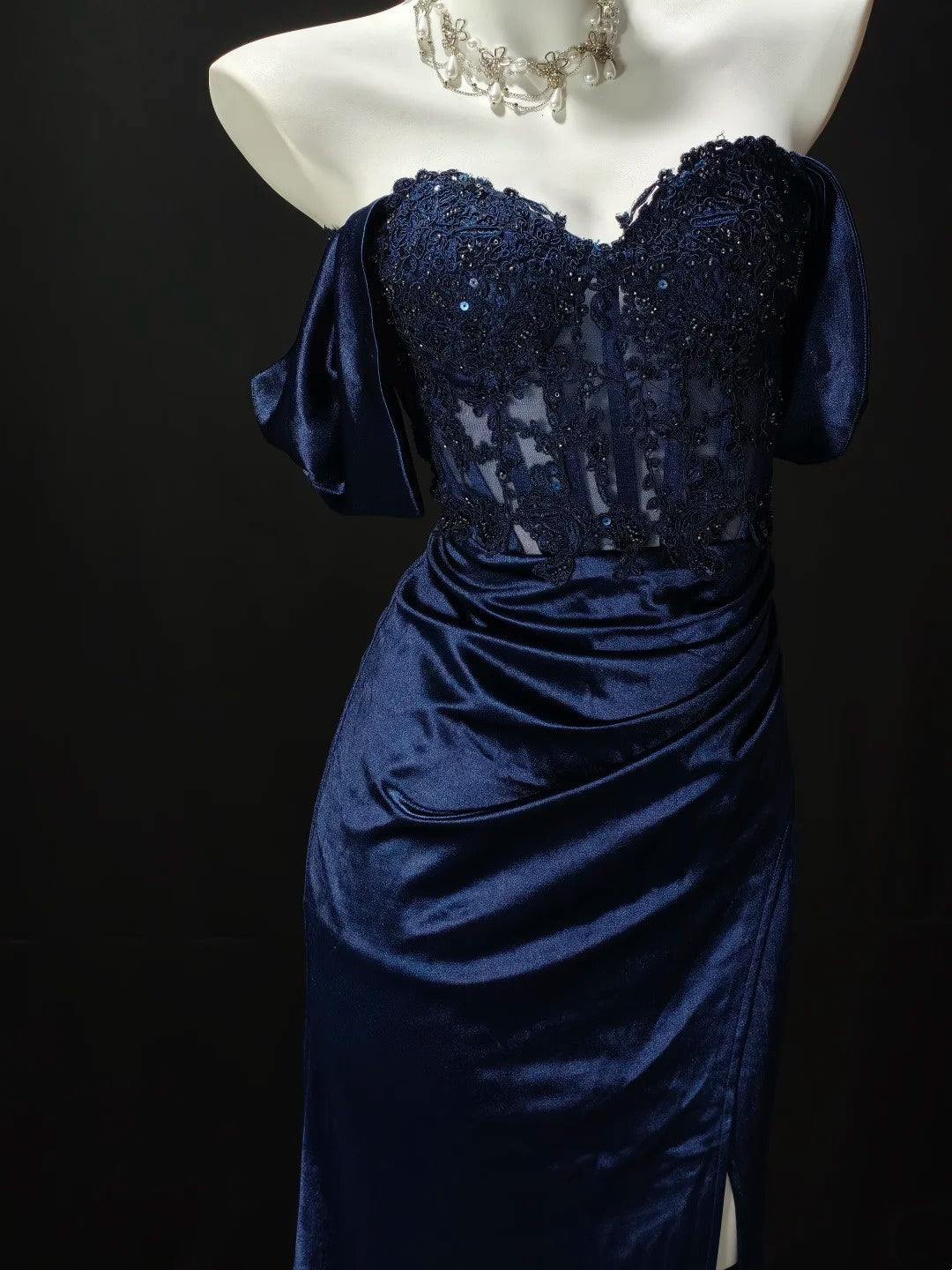 Trägerloses silbernes Vintage-Abendkleid, A-Linie, Geburtstagskleid J9370