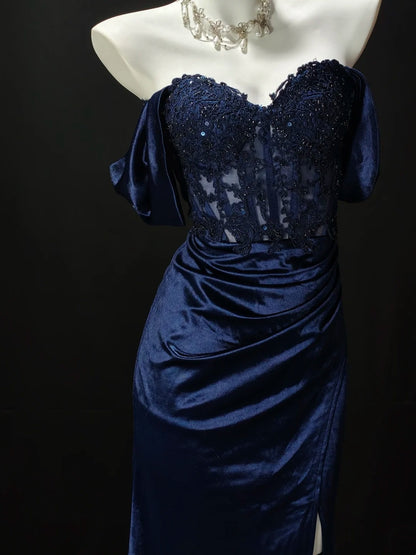 Trägerloses silbernes Vintage-Abendkleid, A-Linie, Geburtstagskleid J9370