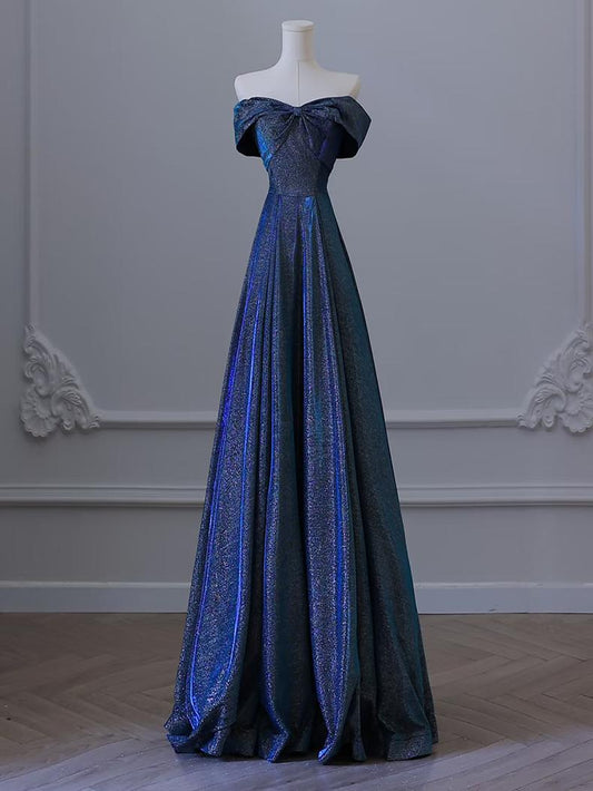 Off The Shoulder Navy Blue Sparkle Formal Prom Dress   J11732