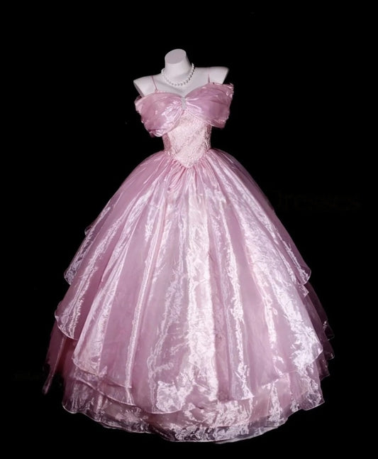 Off The Shoulder Pink Formal Prom Dress Organza Birthday Dress  J10338