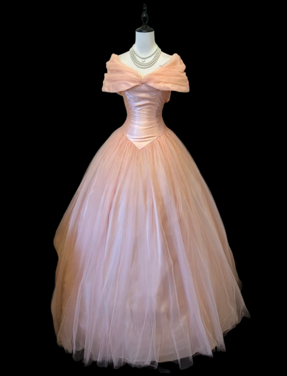 Off The Shoulder Pink Princess Prom Dress Tulle Formal Prom Dress J9838