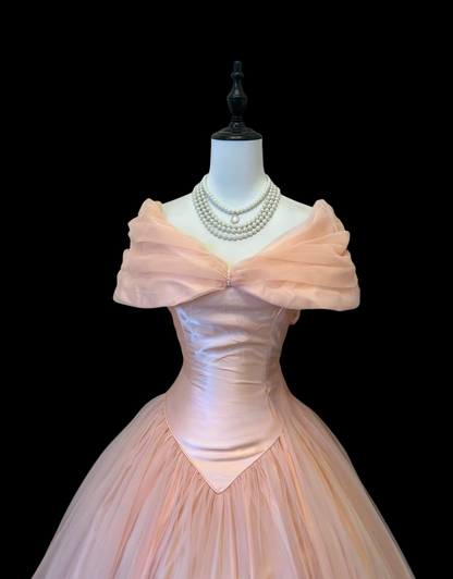 Off The Shoulder Pink Princess Prom Dress Tulle Formal Prom Dress J9838
