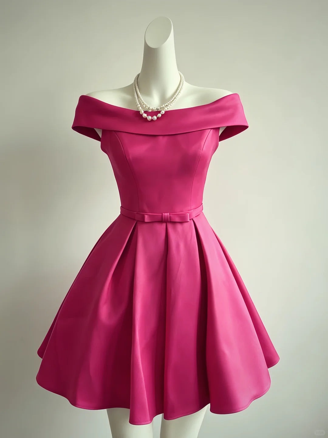 Off The Shoulder Pink Satin Homecoming Dress  J10830