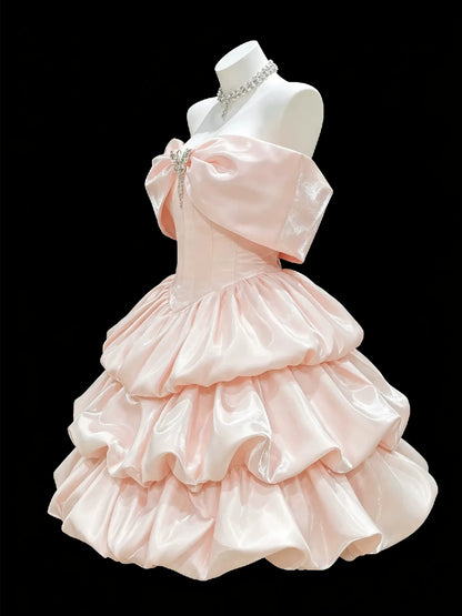 Robe de bal bustier violette en satin avec appliques, robe de soirée formelle J9413