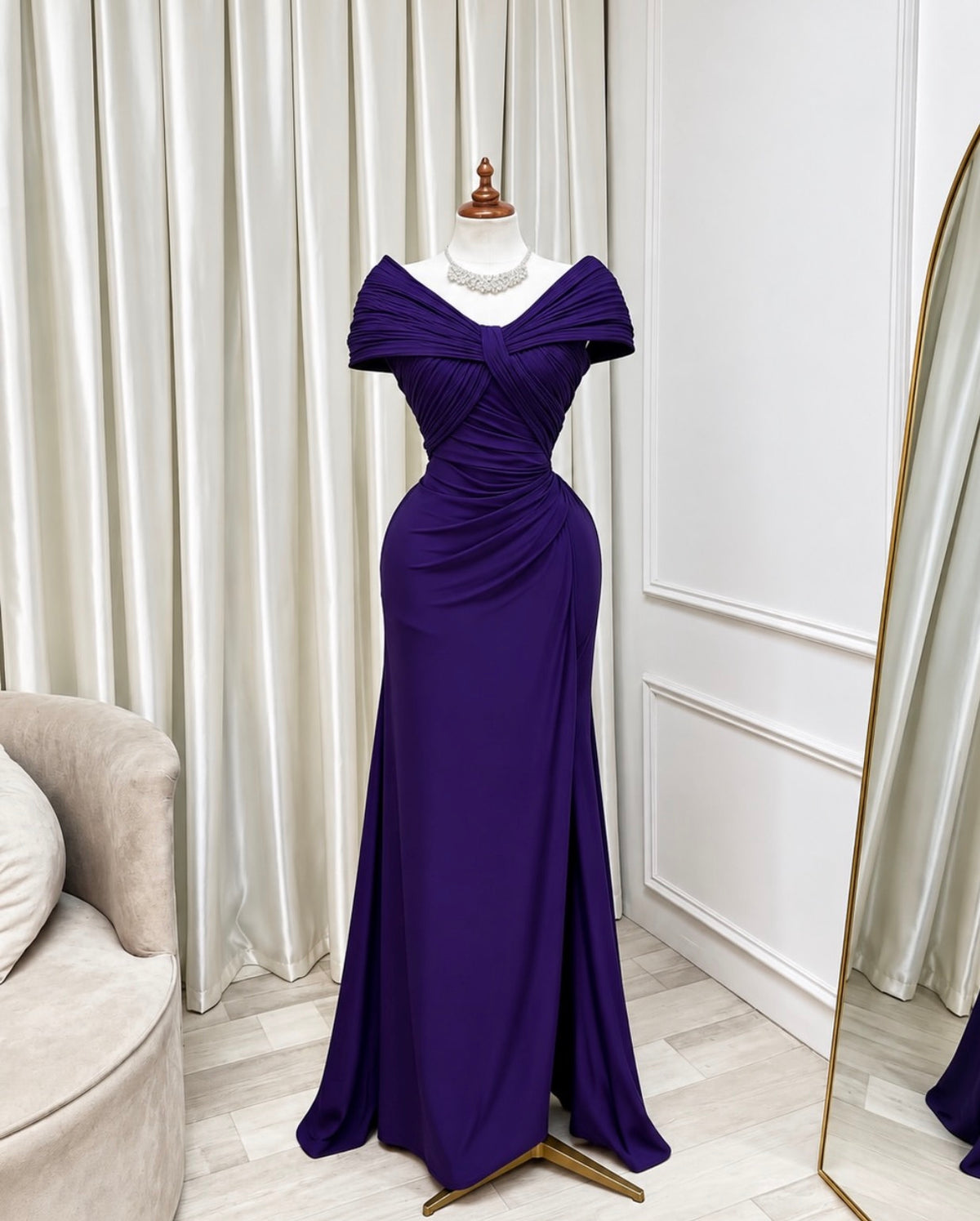 Off The Shoulder Purple Mermaid Prom Dress With Slit  J12099