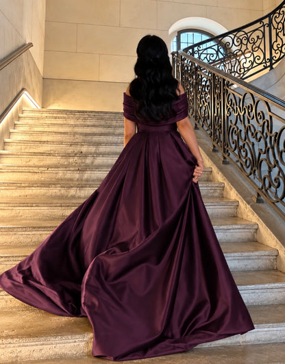 Robe de bal bustier violette en satin avec appliques, robe de soirée formelle J9413