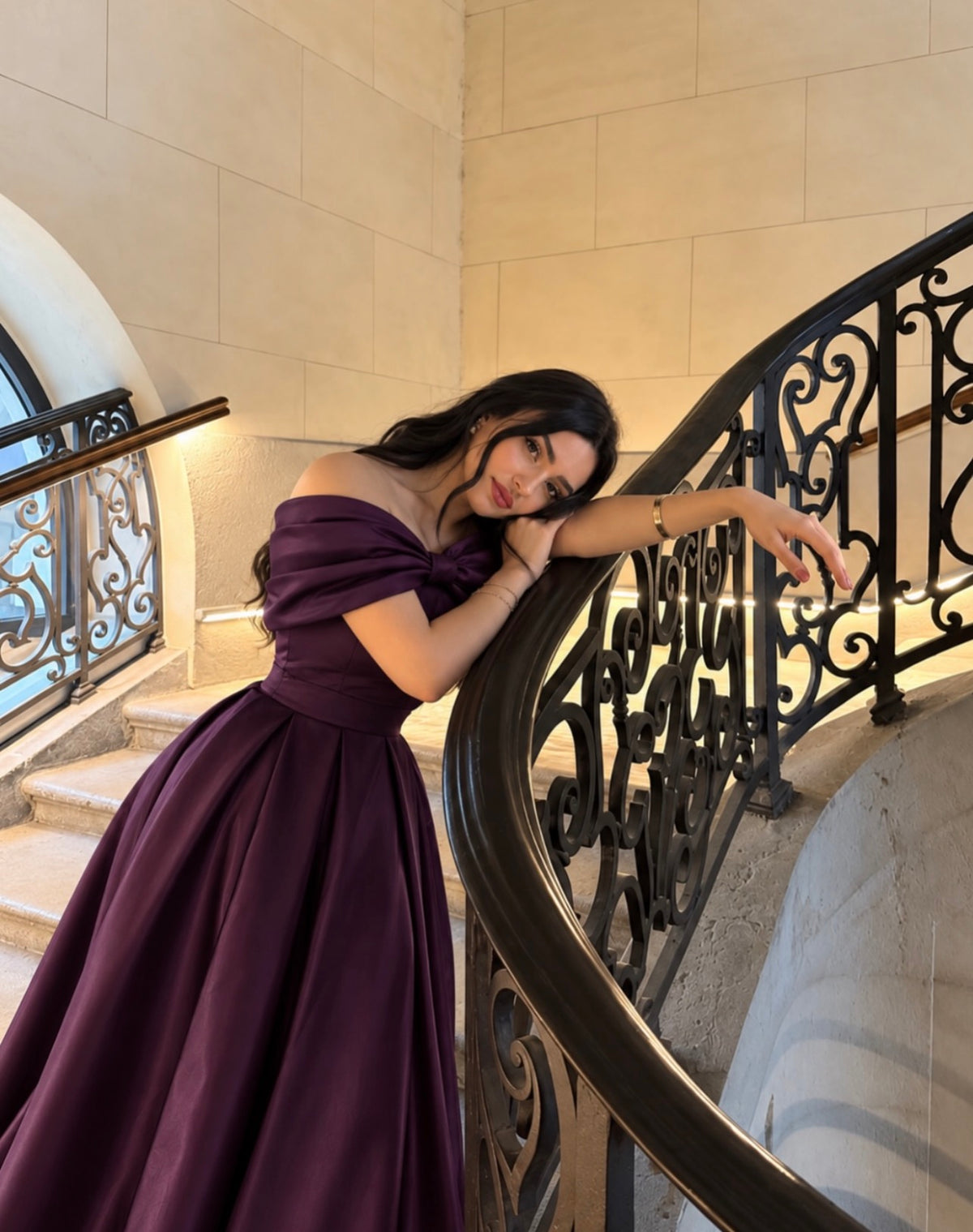 Robe de bal bustier violette en satin avec appliques, robe de soirée formelle J9413