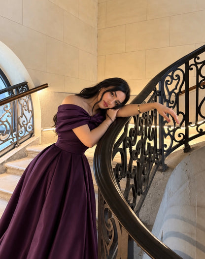 Robe de bal bustier violette en satin avec appliques, robe de soirée formelle J9413