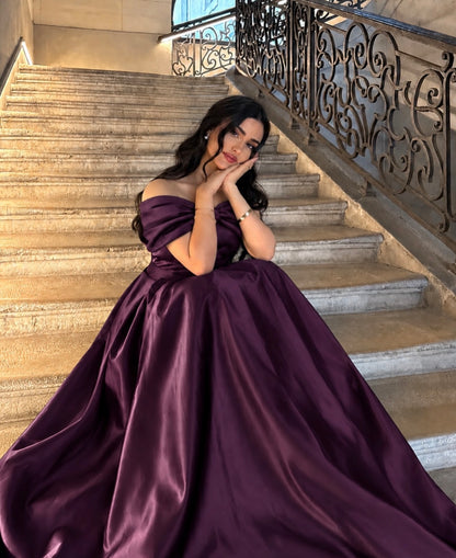 Robe de bal bustier violette en satin avec appliques, robe de soirée formelle J9413