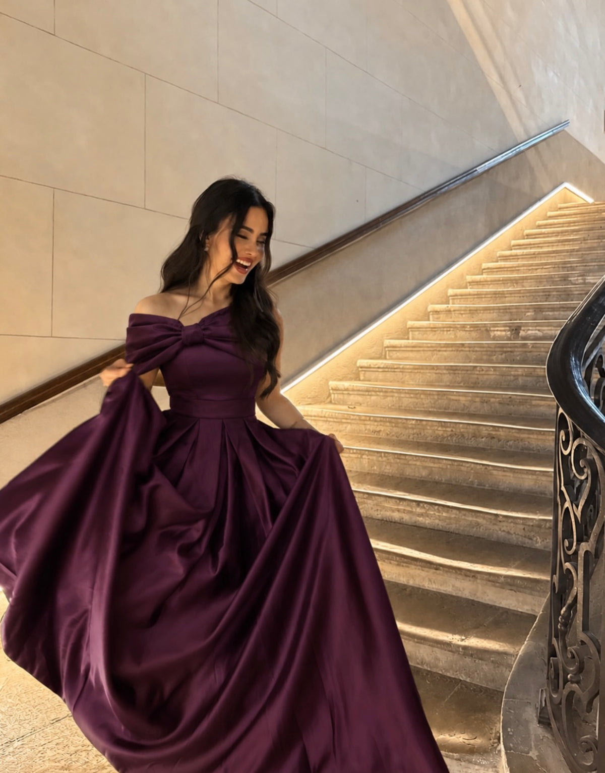 Robe de bal bustier violette en satin avec appliques, robe de soirée formelle J9413