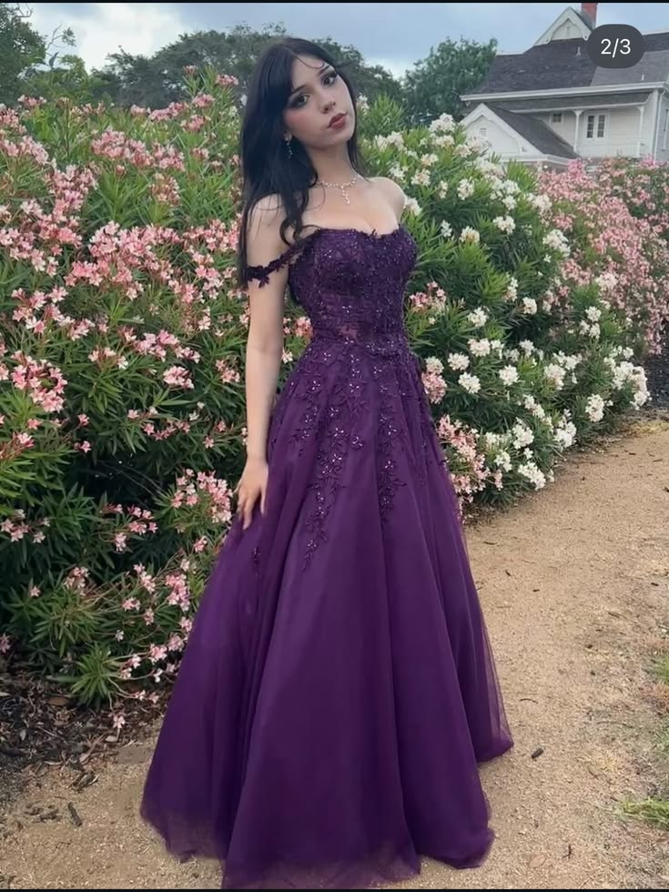 Robe de bal bustier violette en satin avec appliques, robe de soirée formelle J9413