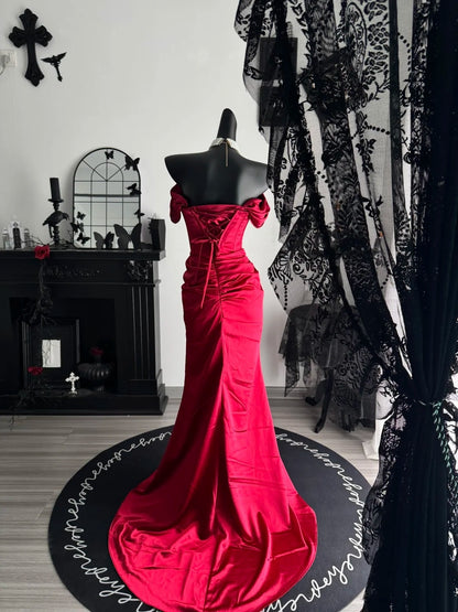 Robe de bal bustier violette en satin avec appliques, robe de soirée formelle J9413