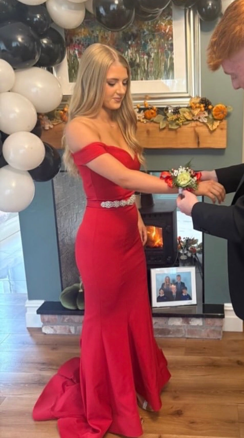 Off The Shoulder Red Mermaid Formal Prom Dress  J11987