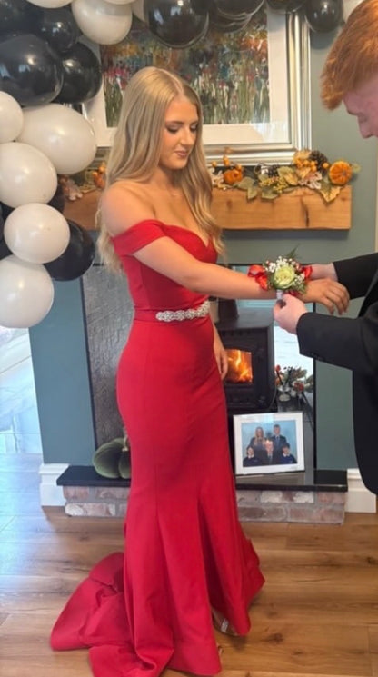 Off The Shoulder Red Mermaid Formal Prom Dress  J11987