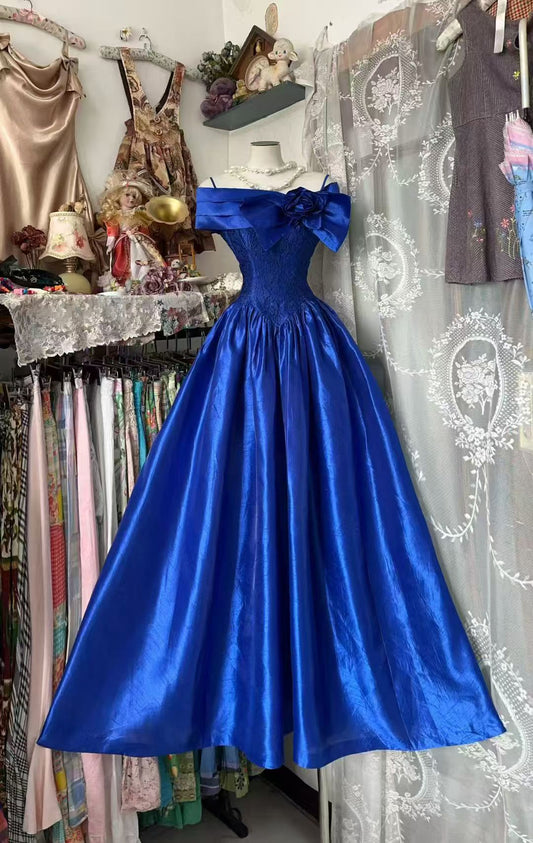 Trägerloses silbernes Vintage-Abendkleid, A-Linie, Geburtstagskleid J9370