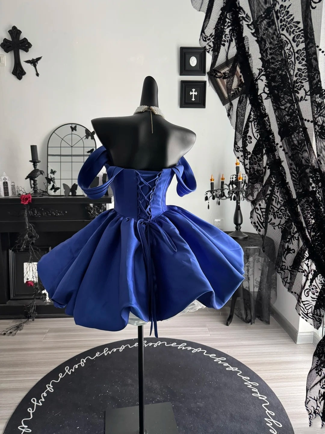 Robe de bal bustier violette en satin avec appliques, robe de soirée formelle J9413