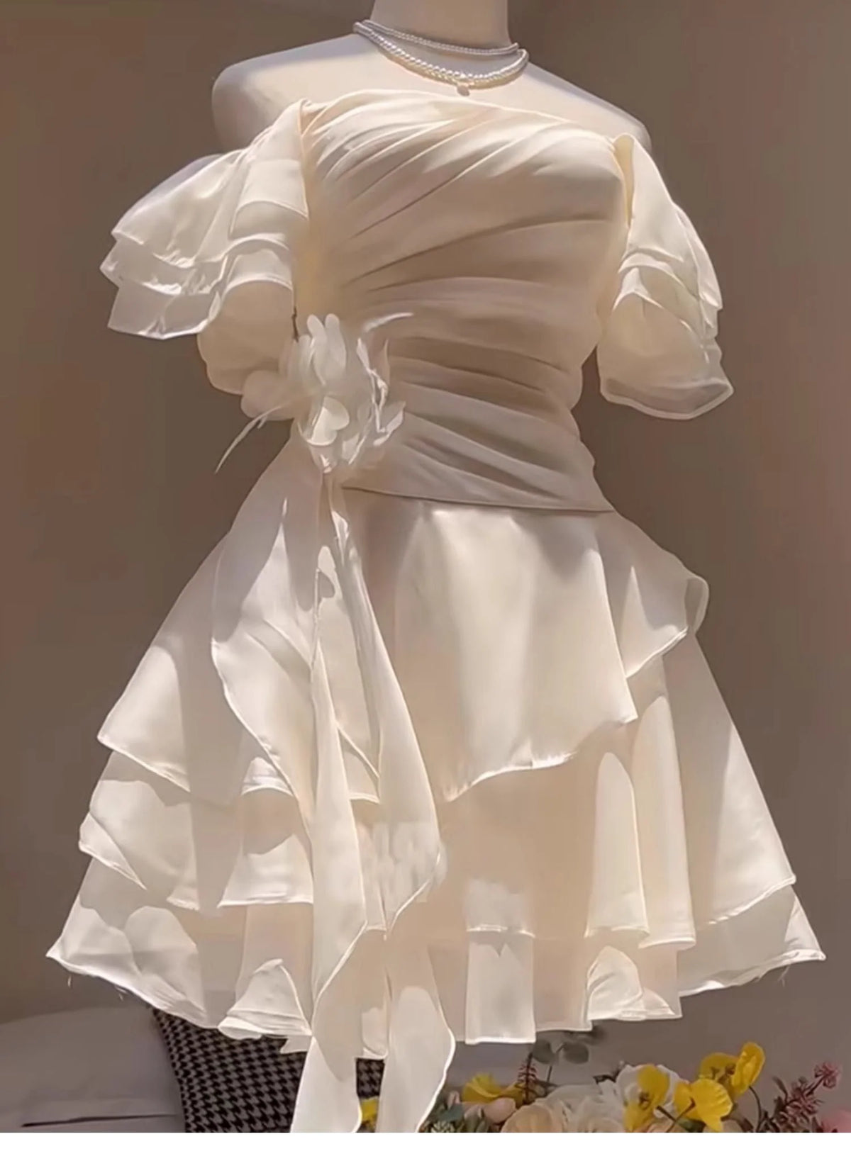 Trägerloses silbernes Vintage-Abendkleid, A-Linie, Geburtstagskleid J9370