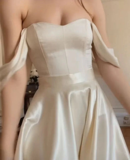 Trägerloses silbernes Vintage-Abendkleid, A-Linie, Geburtstagskleid J9370