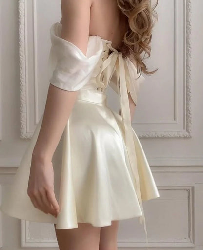 Trägerloses silbernes Vintage-Abendkleid, A-Linie, Geburtstagskleid J9370