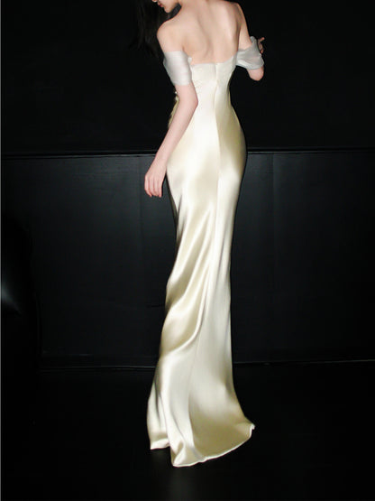 Trägerloses silbernes Vintage-Abendkleid, A-Linie, Geburtstagskleid J9370