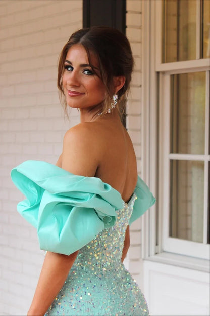 Off The Shoulder Sequin Mermaid Prom Dress Sexy Evening Dress J10034