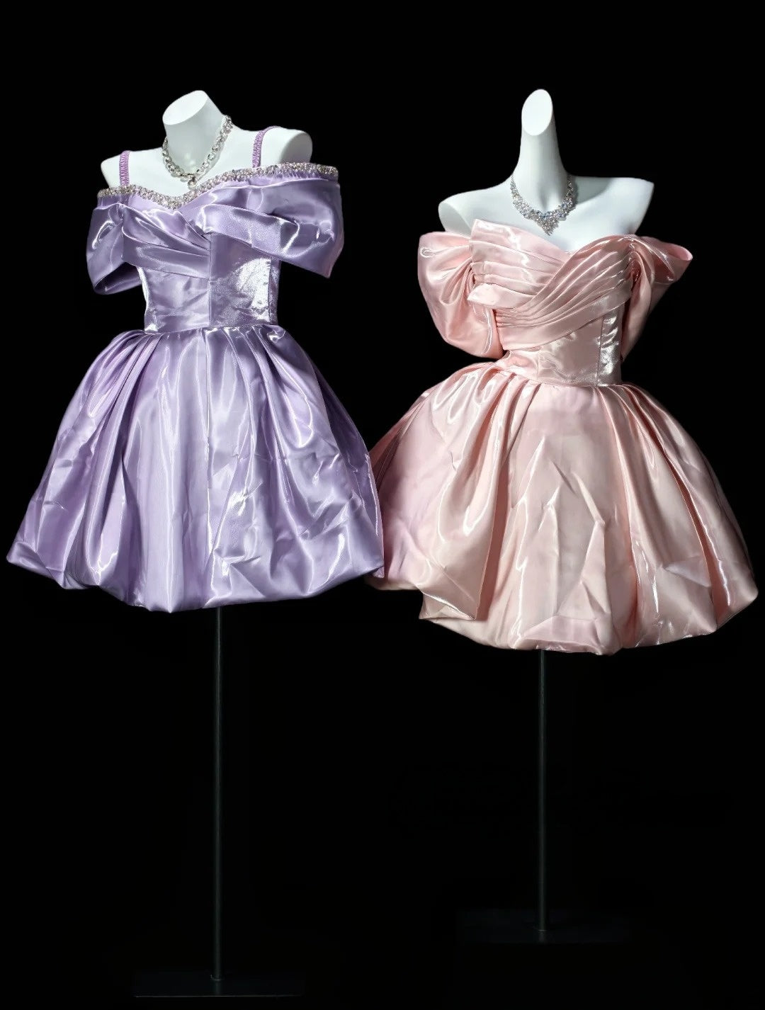 Robe de bal bustier violette en satin avec appliques, robe de soirée formelle J9413